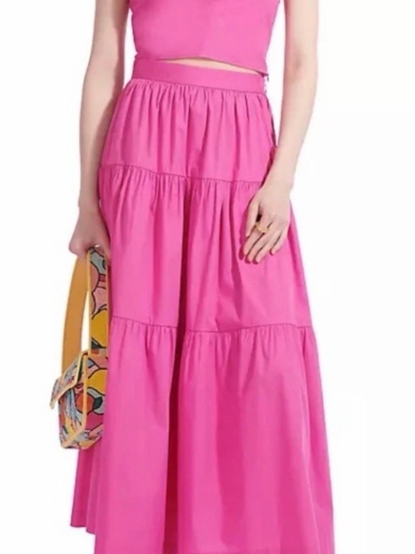Staud Bright Pink Tiered Maxi Skirt